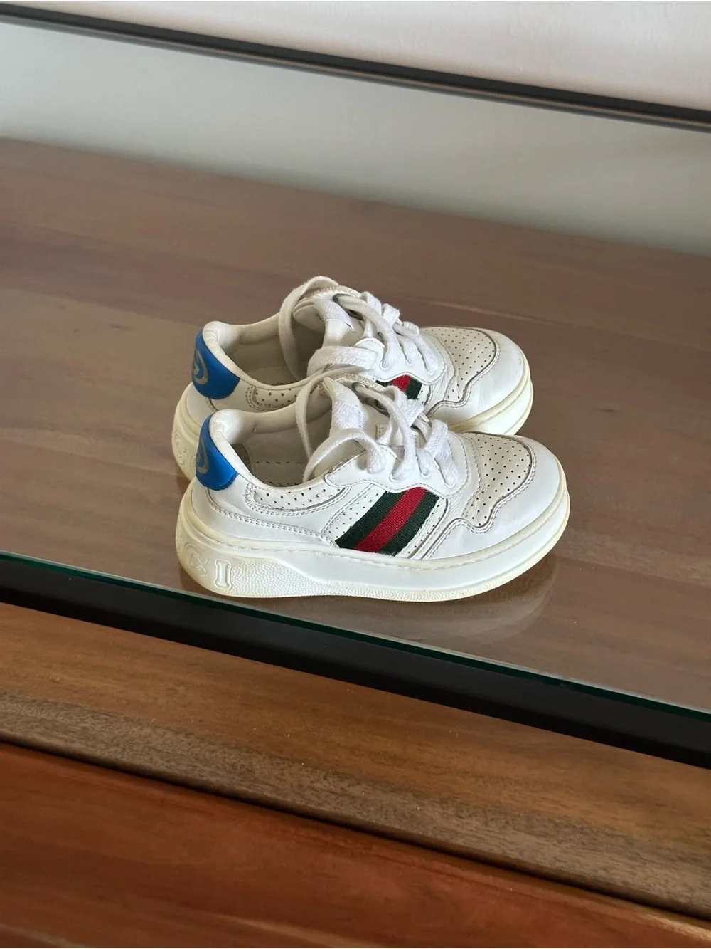 Gucci Ace Kids Screener Sneakers EU 25 White Leather Web Red And Green Stripe
